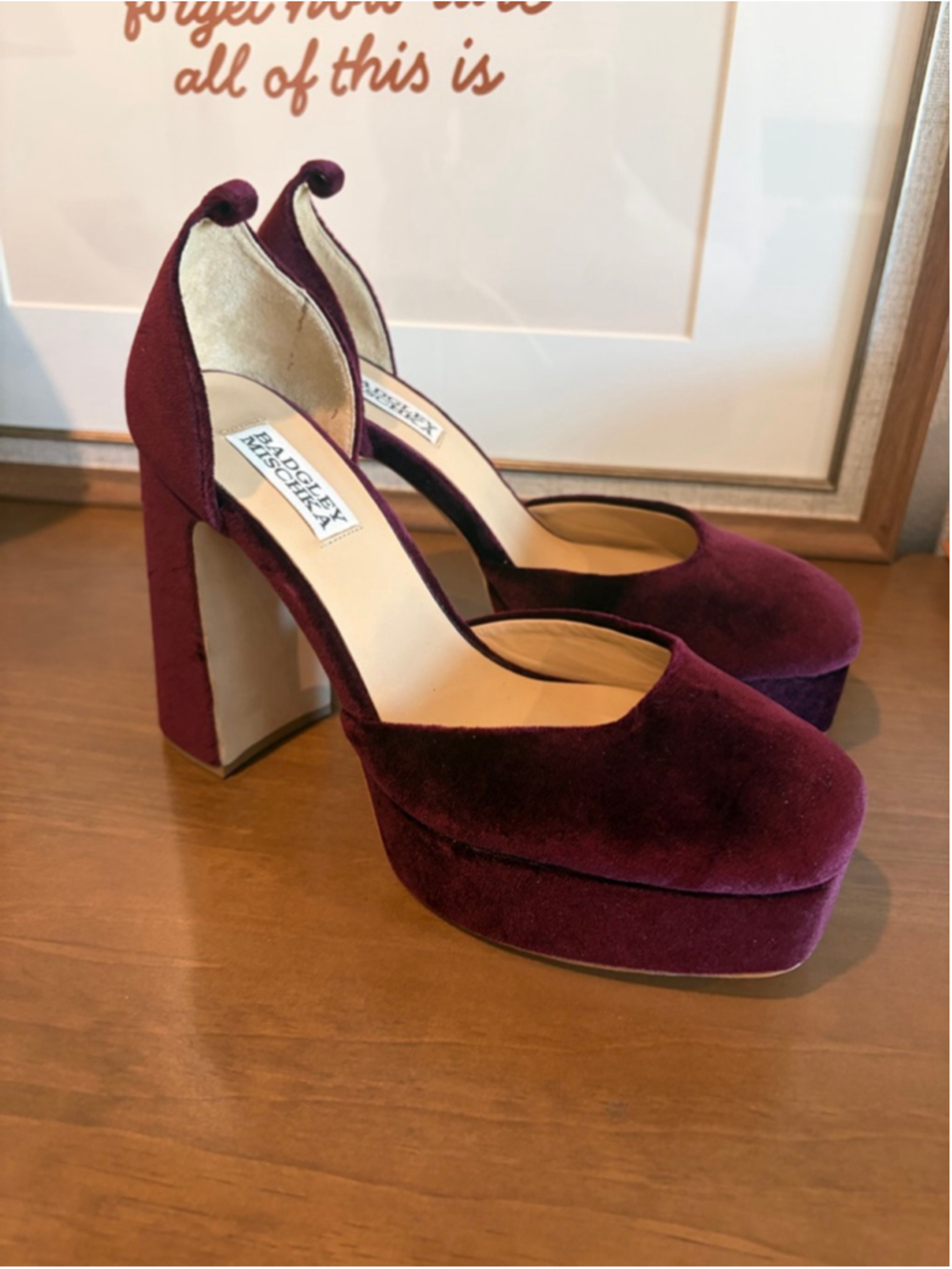 Badgley Mischka Jayda Burgundy Velvet Evening Platform Pumps Size 8 EUC